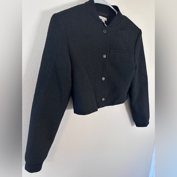H&M Black Textured Bomber Jacket cardigan black tweed size small - Picture 6 of 10